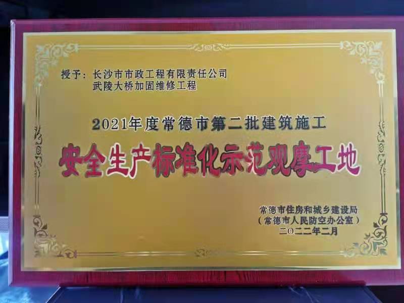 喜訊 ！常德市武陵大橋項目榮獲2021年度安全生產(chǎn)標(biāo)準(zhǔn)化示范觀摩工地